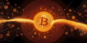 Logo de la criptomoneda bitcoin en coclores dorados.